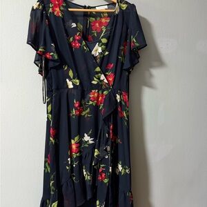 Calvin Klein Blue Ruffled Wrap Sundress for Wedding Guest